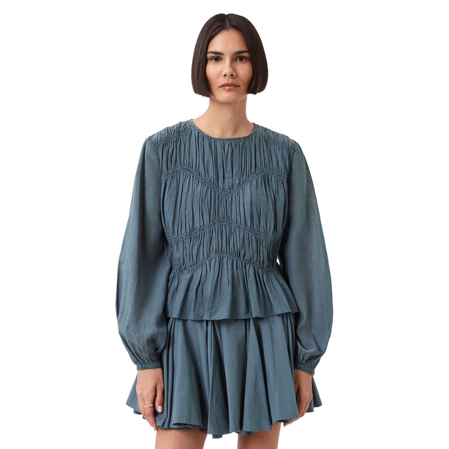 AllSaints Melani Round Neck Gathered Top